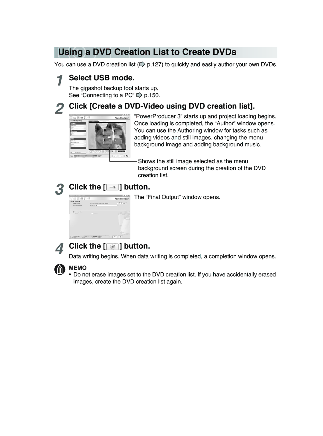 Toshiba GSC-R30 owner manual Us ing a DVD Cre ation List to Create DVDs, Click Create a DVD-Video using DVD creation list 