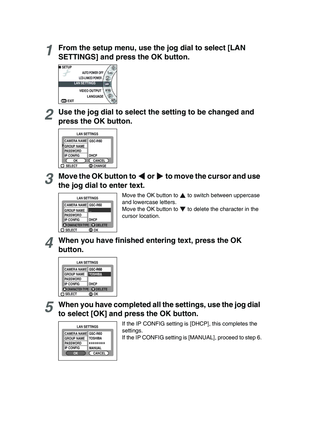 Toshiba GSC-R30 owner manual When you have finished entering text, press the OK button 