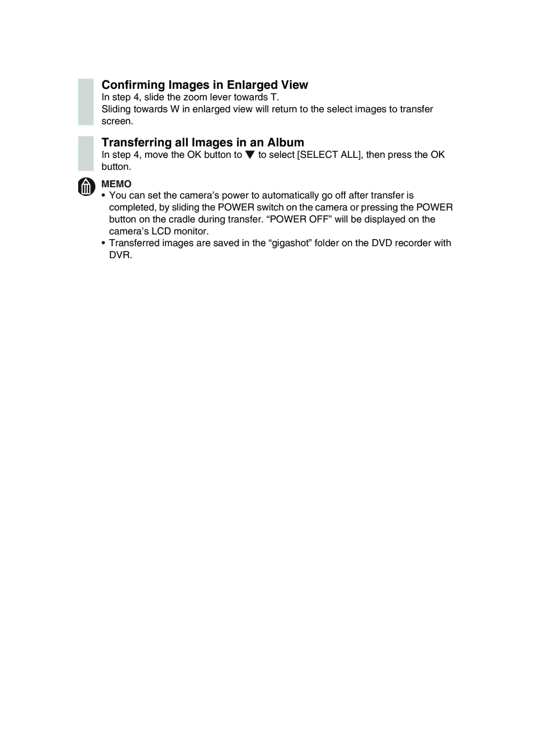 Toshiba GSC-R30 owner manual Confirming Images in Enlarged View, Transferring all Images in an Album 