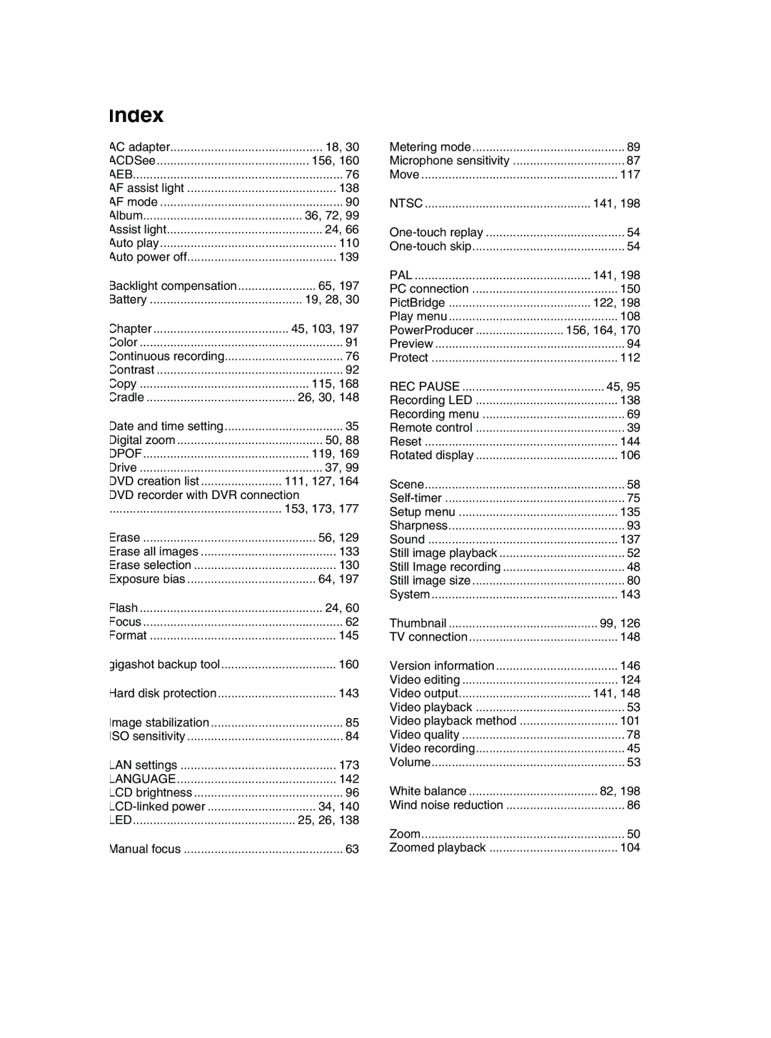 Toshiba GSC-R30 owner manual Index 