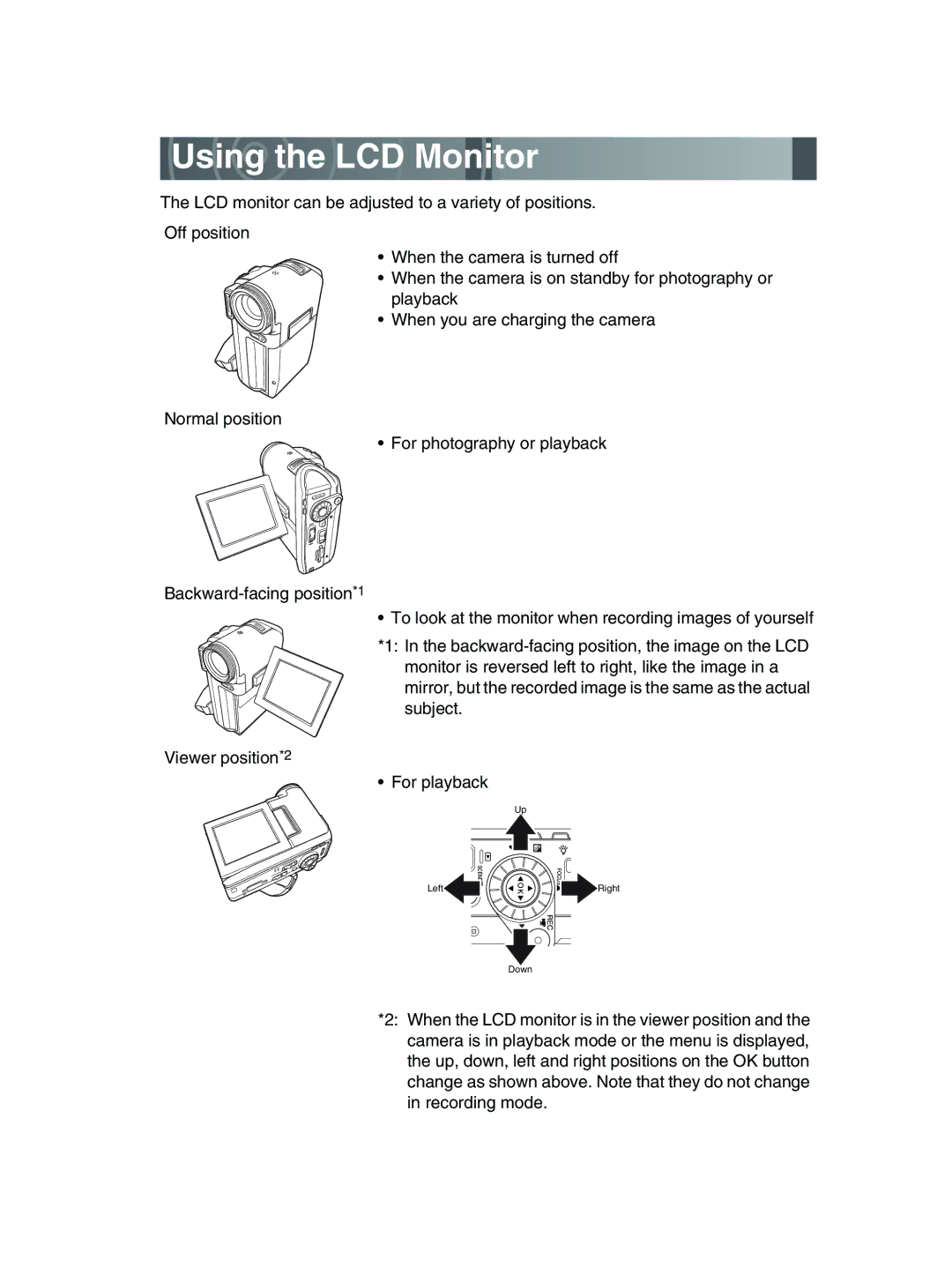 Toshiba GSC-R30 owner manual Using the LCD Monitor 