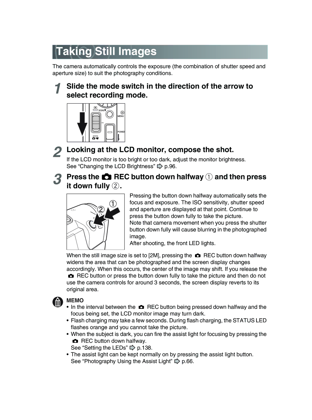 Toshiba GSC-R30 owner manual Taking Still Images 