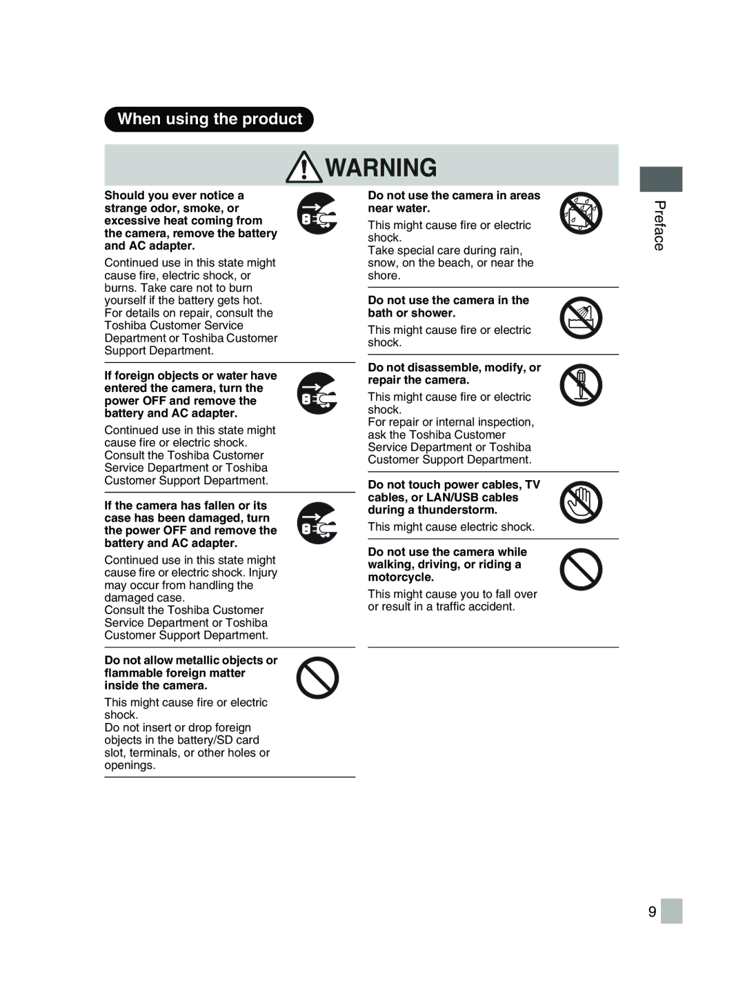 Toshiba GSC-R30 owner manual When using the product 