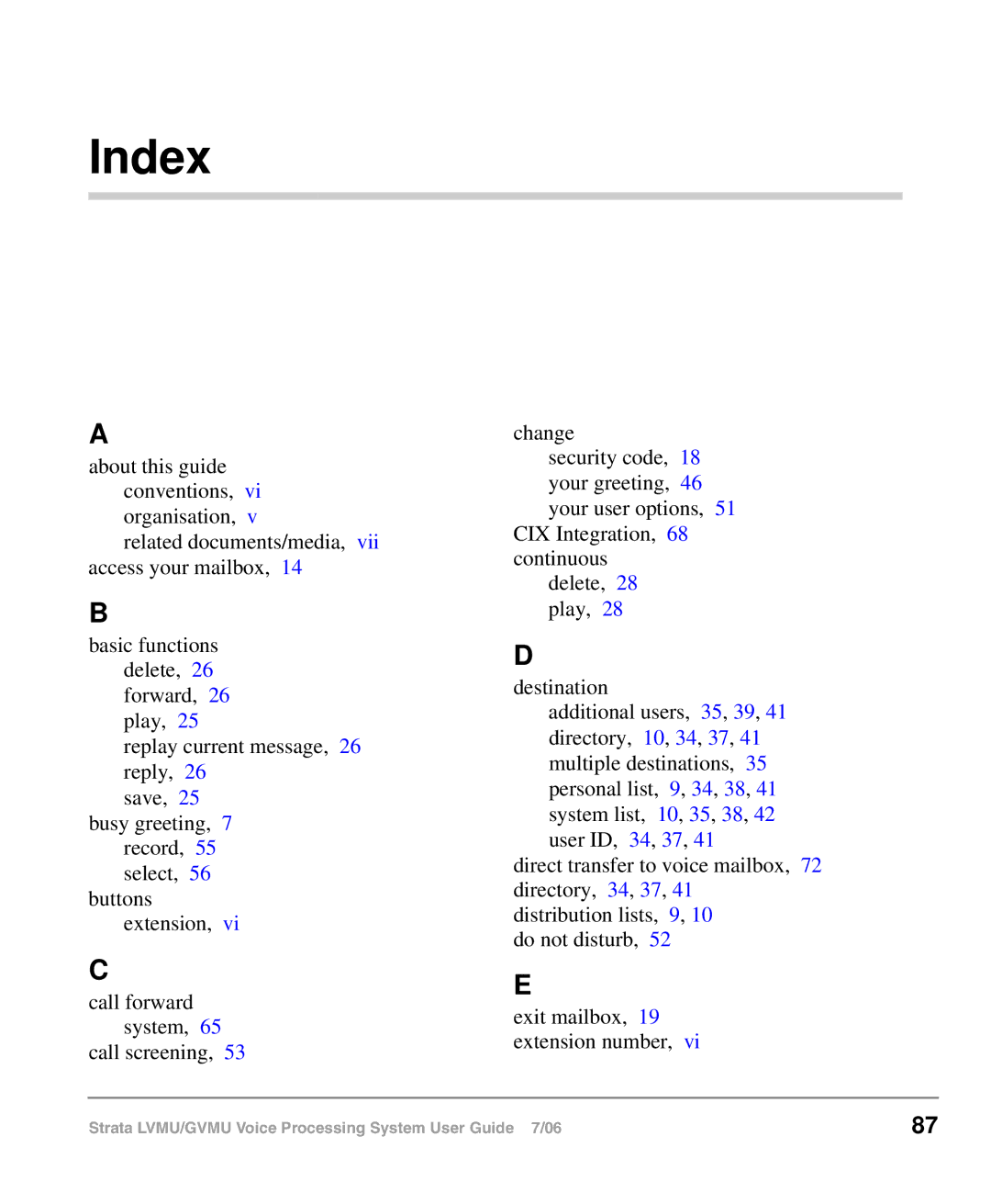 Toshiba GVMU/LVMU manual Index 