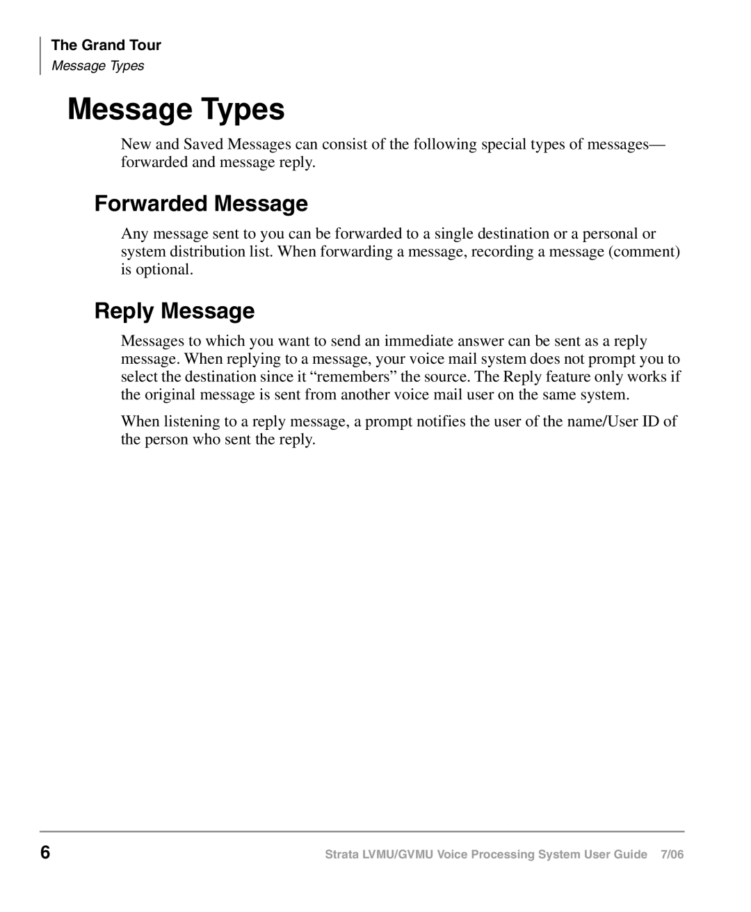 Toshiba GVMU/LVMU manual Message Types, Forwarded Message, Reply Message 