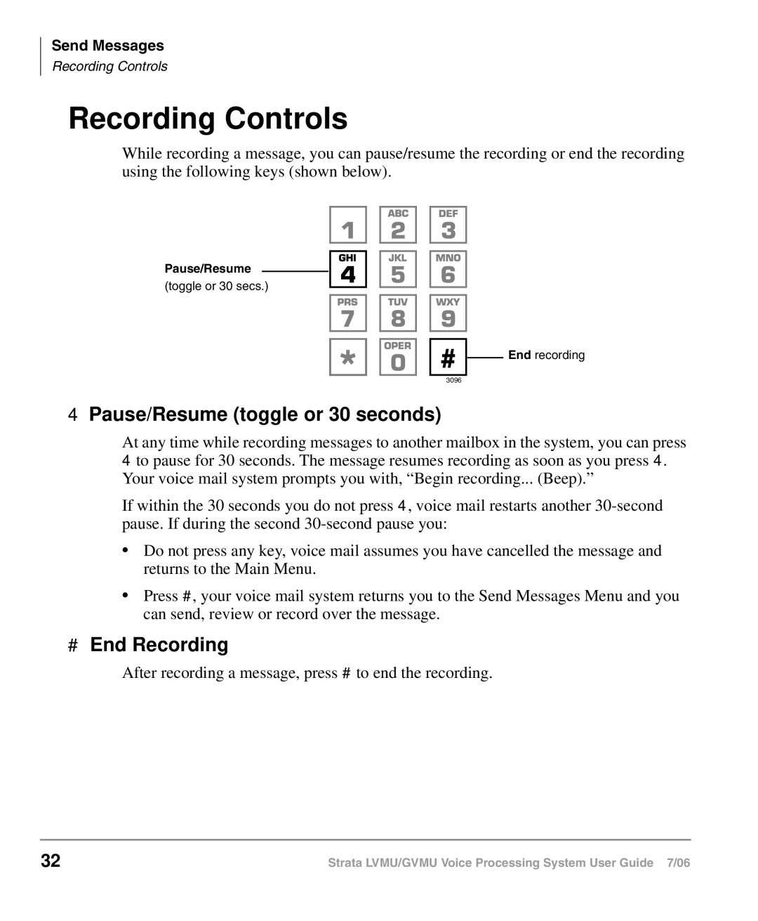 Toshiba GVMU/LVMU manual Recording Controls, # End Recording 