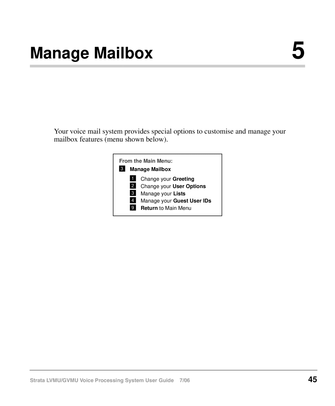 Toshiba GVMU/LVMU manual Manage Mailbox 