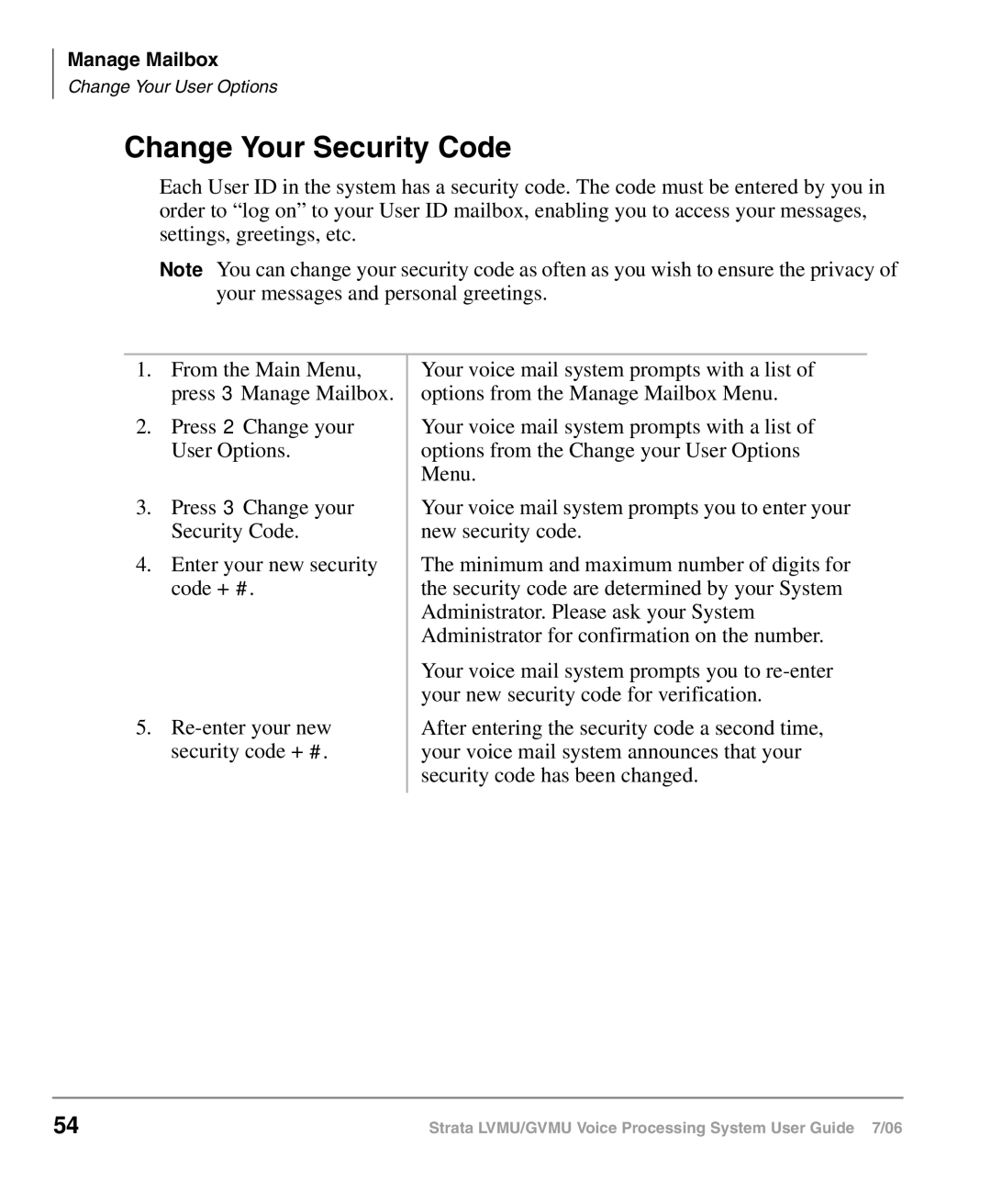 Toshiba GVMU/LVMU manual Change Your Security Code 