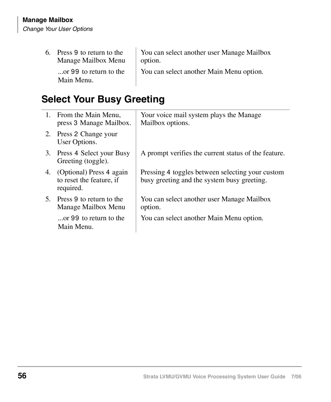 Toshiba GVMU/LVMU manual Select Your Busy Greeting 