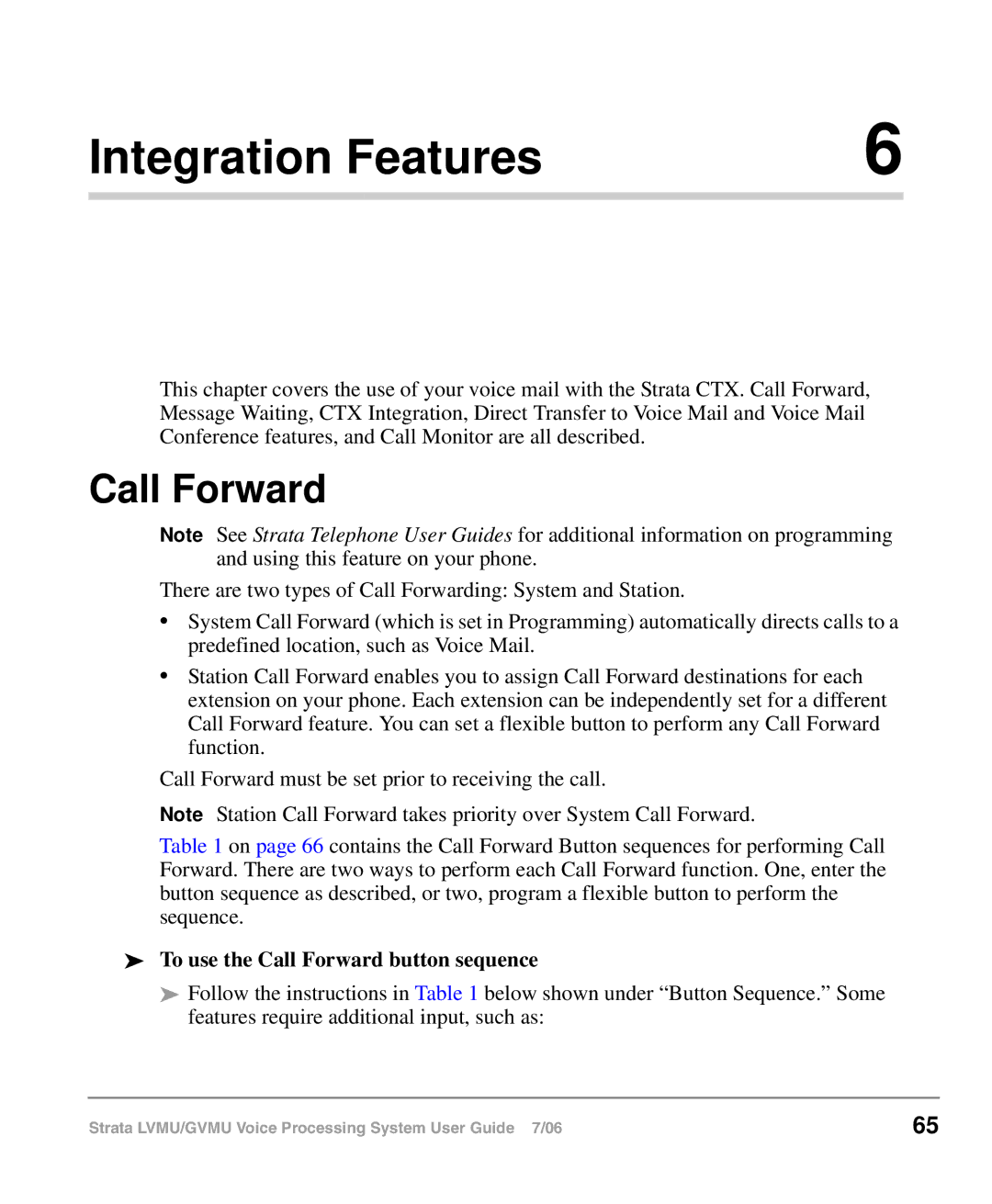 Toshiba GVMU/LVMU manual Integration Features, Call Forward 