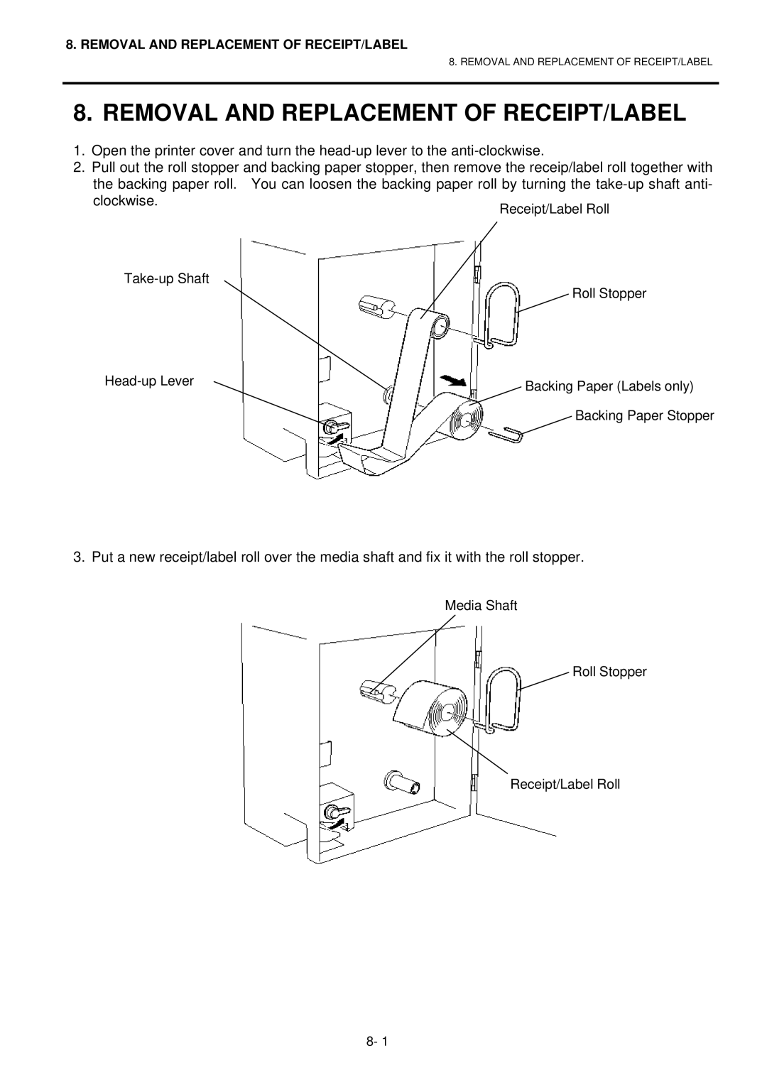 Toshiba H-9100N-CA, EO1-32003BE, H-9100N-US owner manual Removal and Replacement of RECEIPT/LABEL 