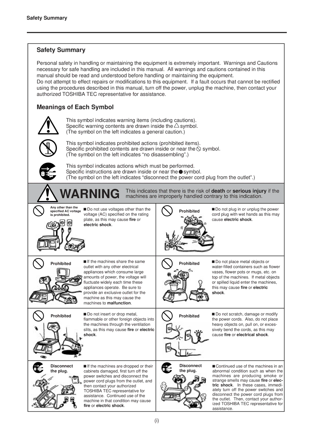 Toshiba H-9100N-CA, EO1-32003BE, H-9100N-US owner manual Safety Summary 