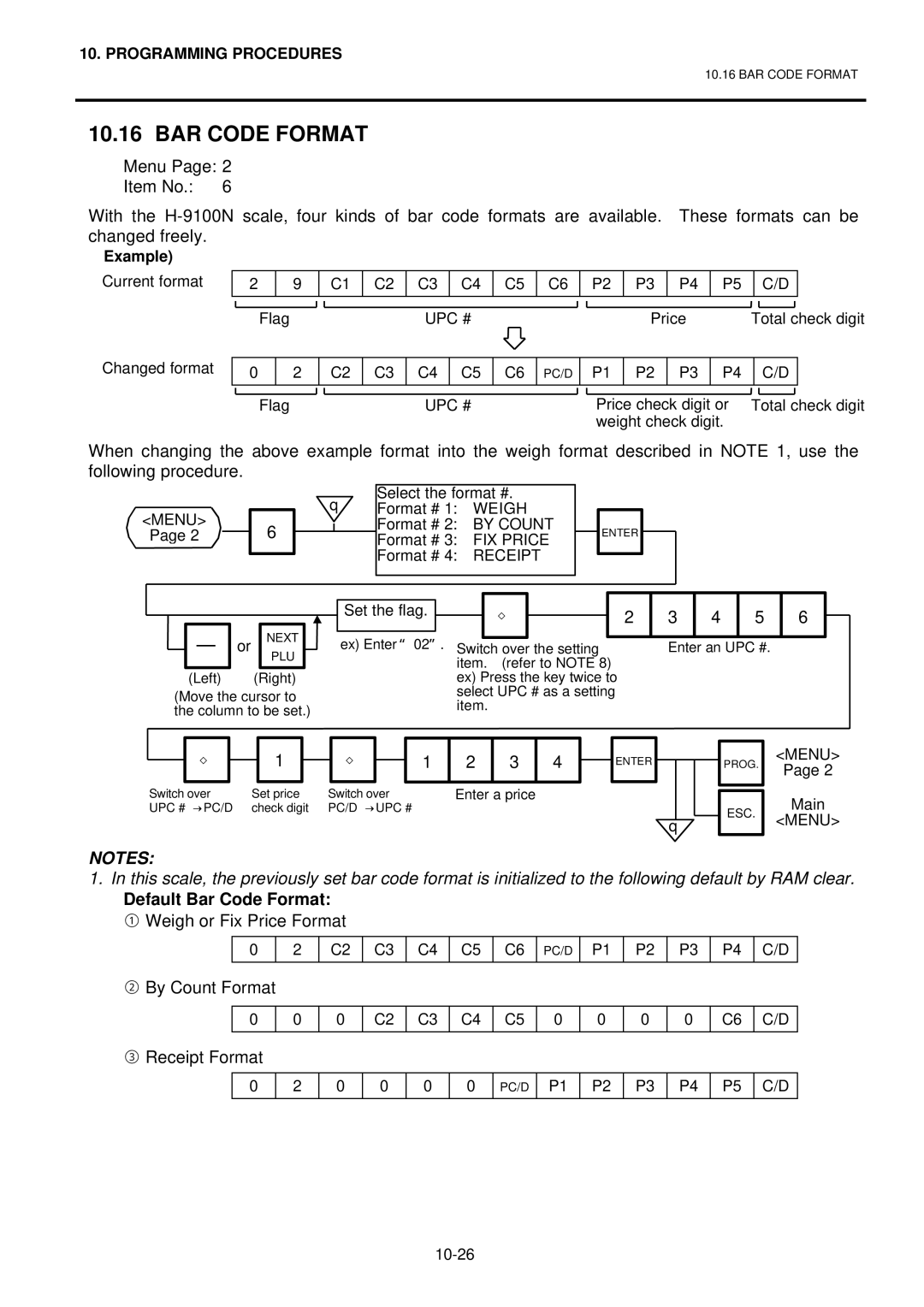 Toshiba H-9100N-CA, EO1-32003BE, H-9100N-US owner manual BAR Code Format, Default Bar Code Format, Upc # 