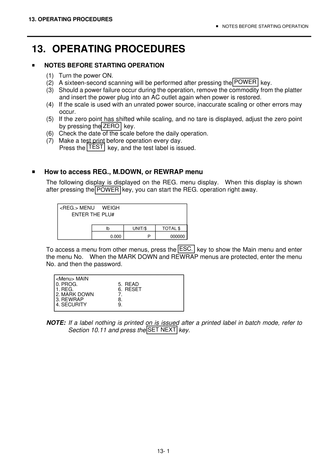 Toshiba H-9100N-US, H-9100N-CA, EO1-32003BE owner manual Operating Procedures, How to access REG., M.DOWN, or Rewrap menu 