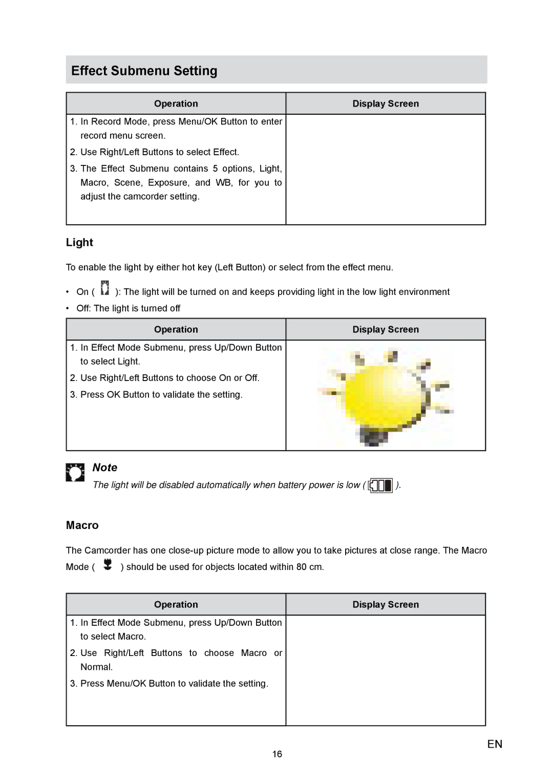 Toshiba H10 user manual Light, Macro 