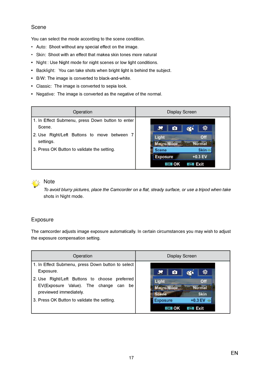 Toshiba H10 user manual Scene, Exposure 