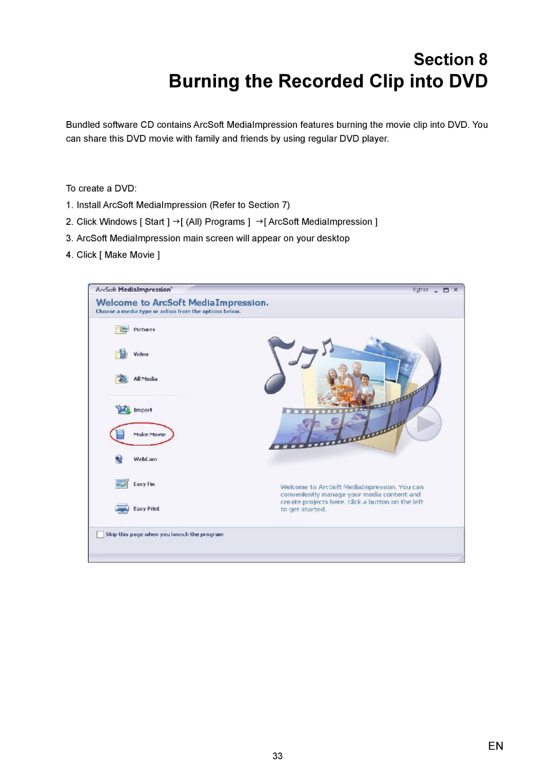 Toshiba H10 user manual Burning the Recorded Clip into DVD 