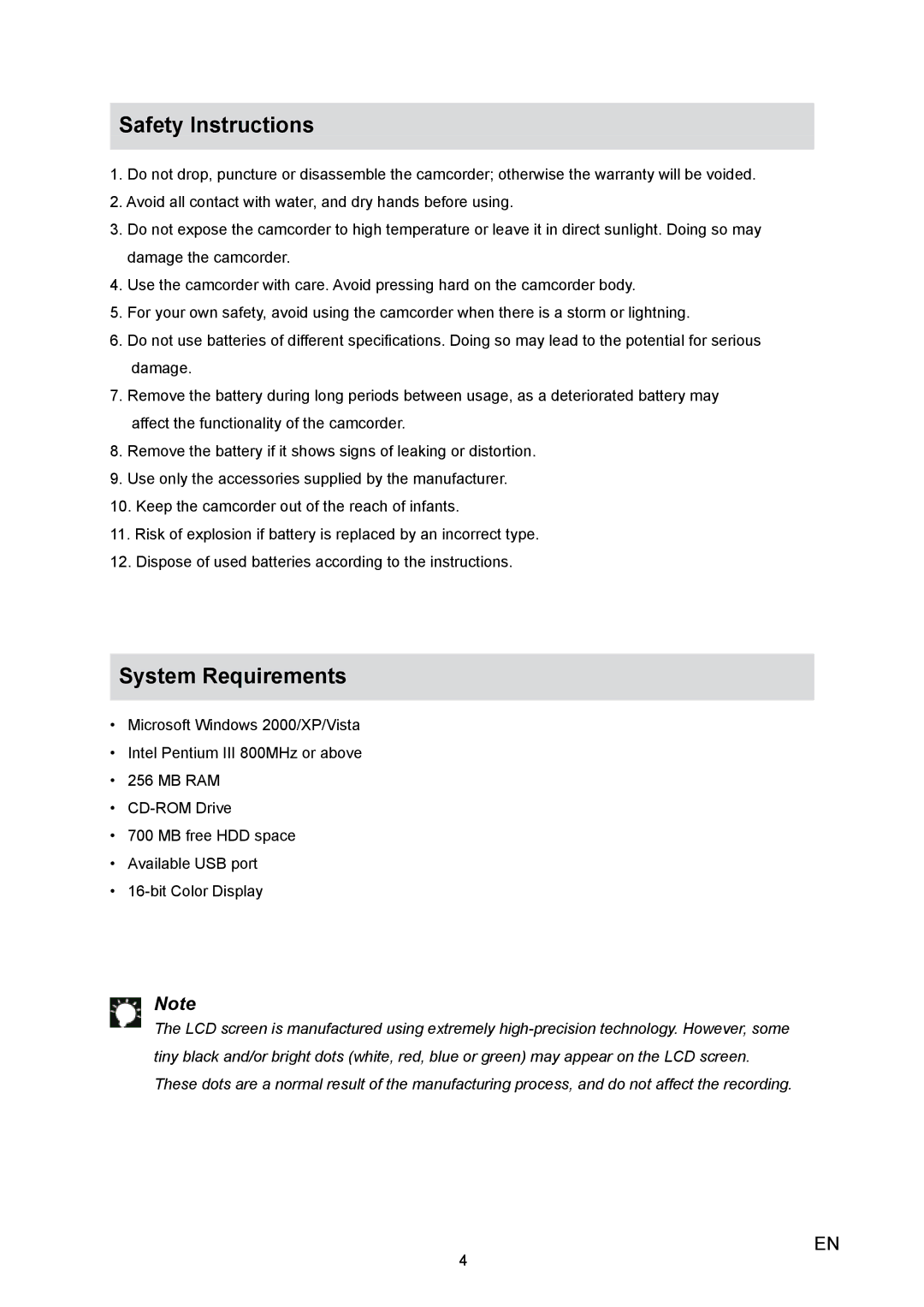 Toshiba H10 user manual Safety Instructions, System Requirements 