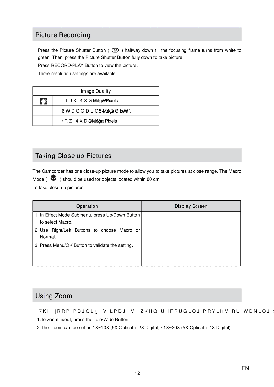 Toshiba H20 user manual Picture Recording, Operation Display Screen 