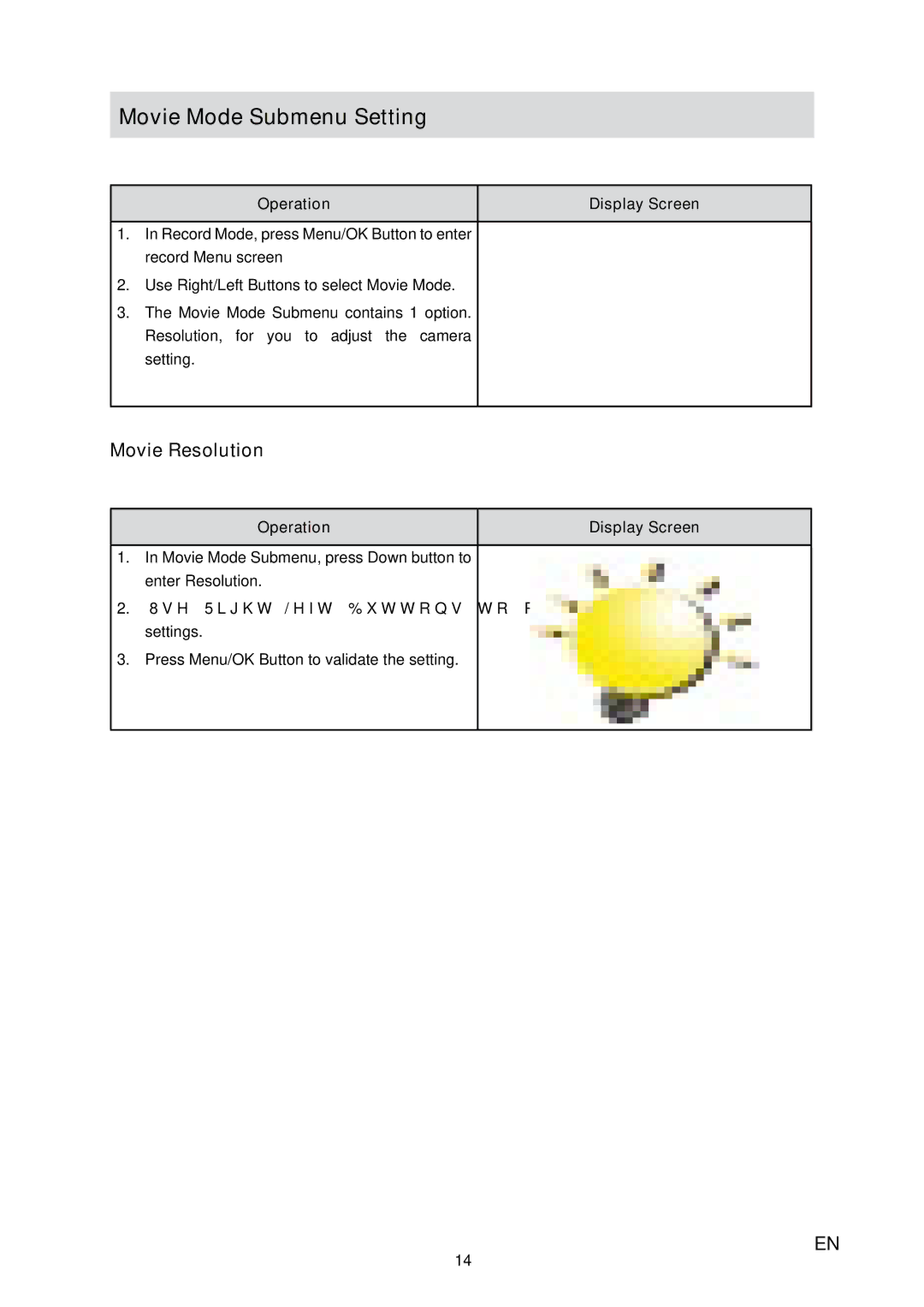 Toshiba H20 user manual Movie Mode Submenu Setting, Movie Resolution 