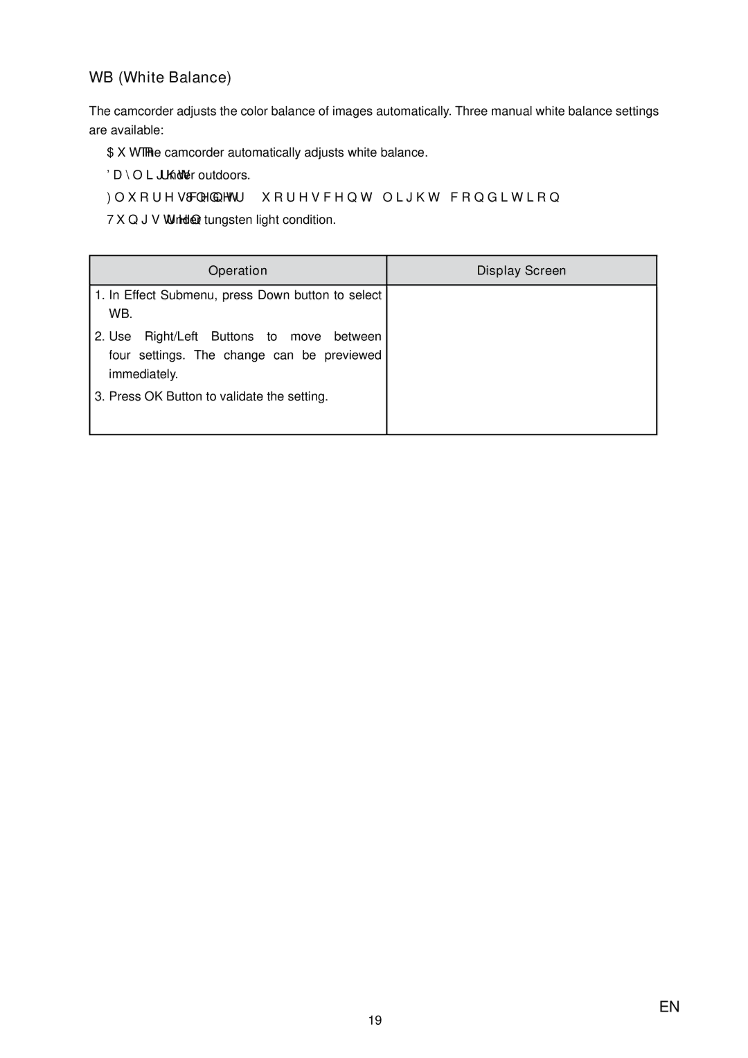 Toshiba H20 user manual WB White Balance 