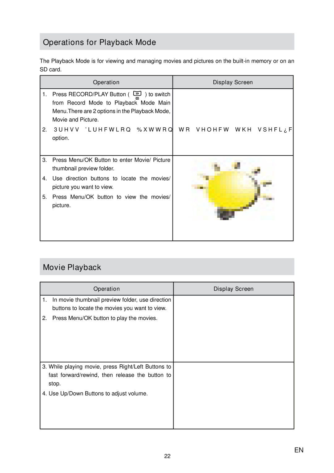 Toshiba H20 user manual Operations for Playback Mode 