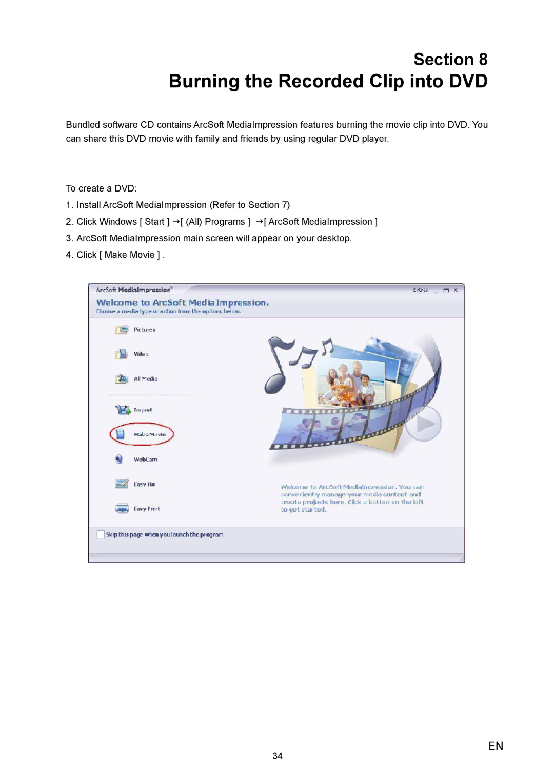 Toshiba H20 user manual Burning the Recorded Clip into DVD 