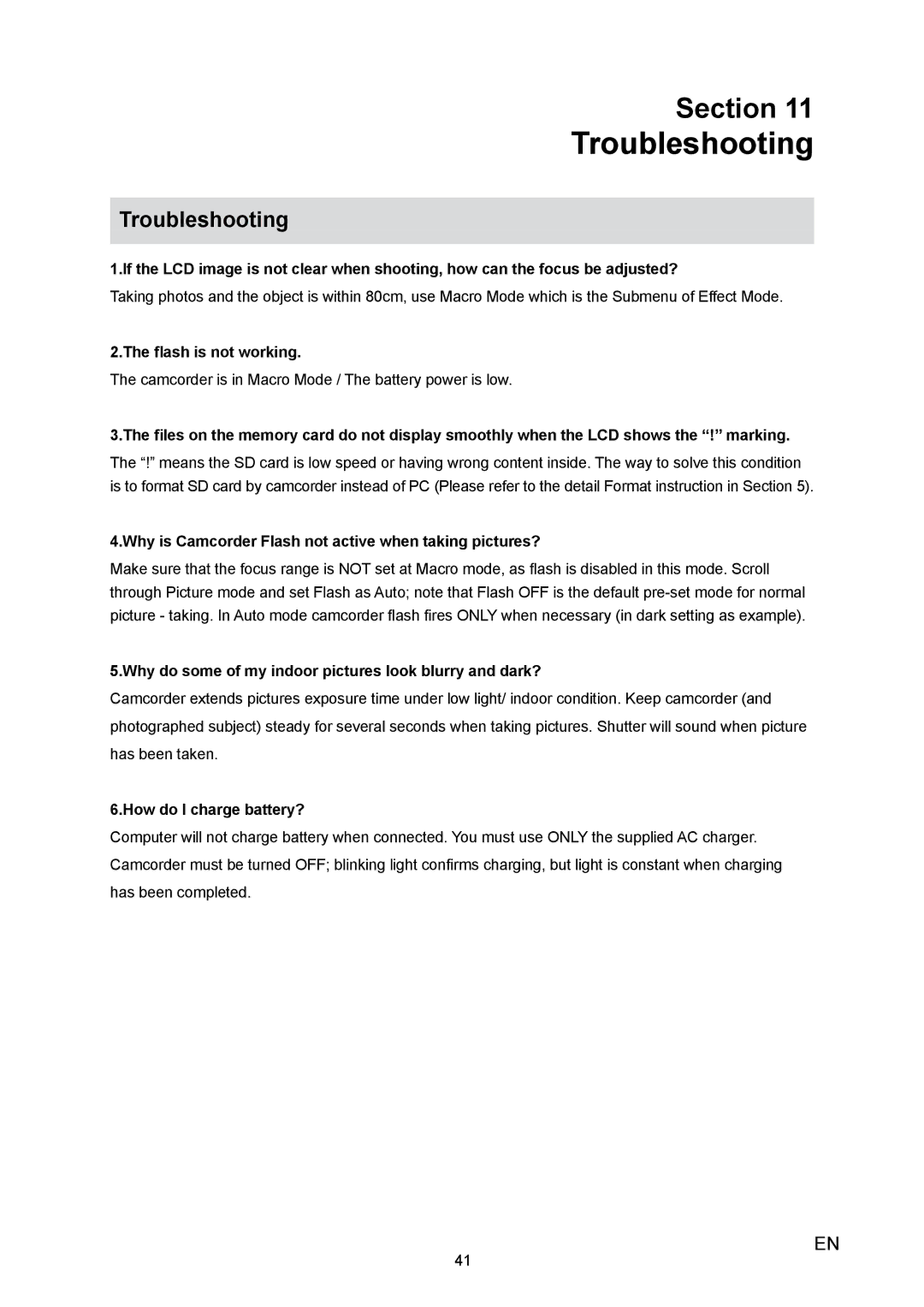 Toshiba H20 user manual Troubleshooting 