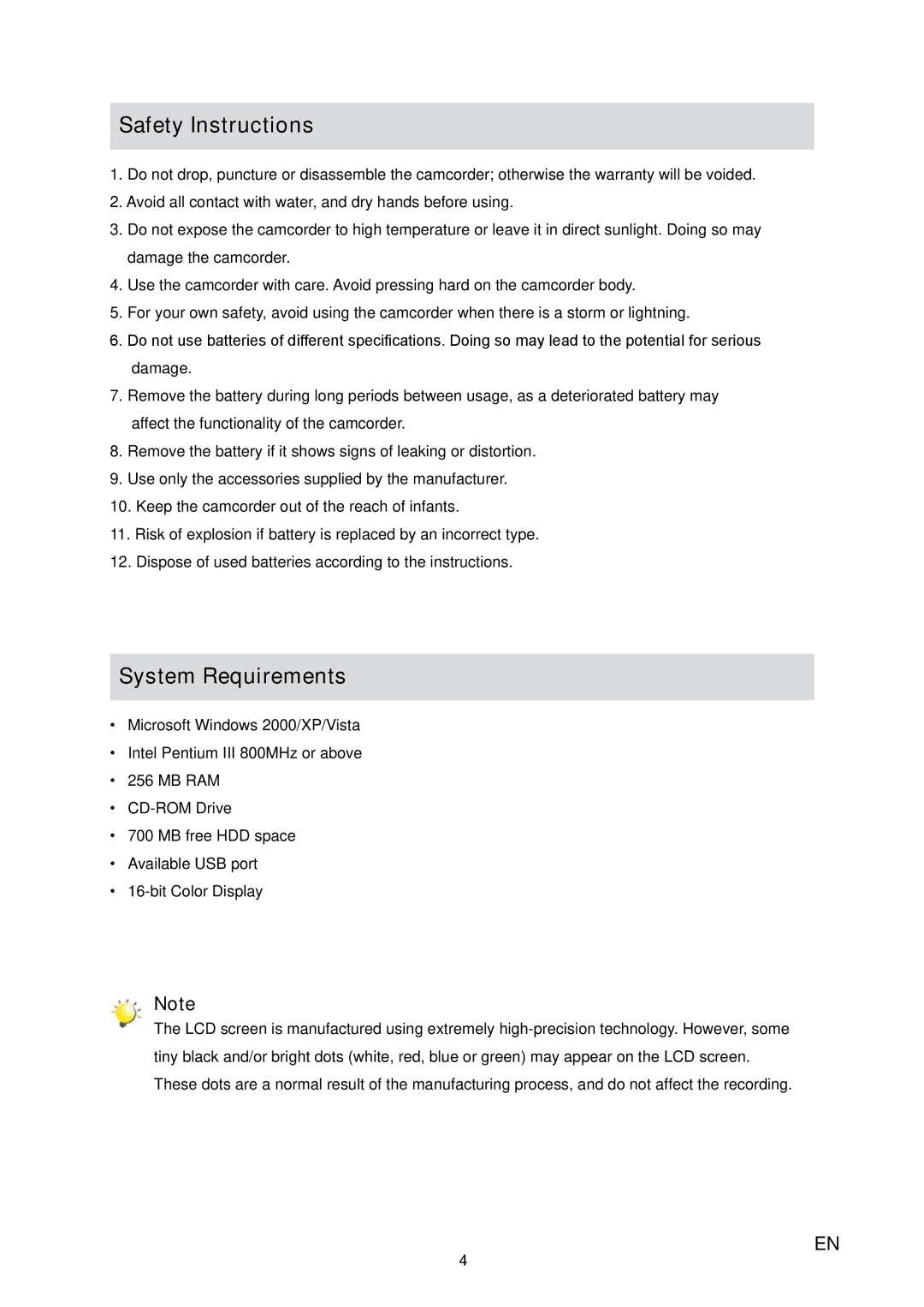 Toshiba H20 user manual Safety Instructions, System Requirements 