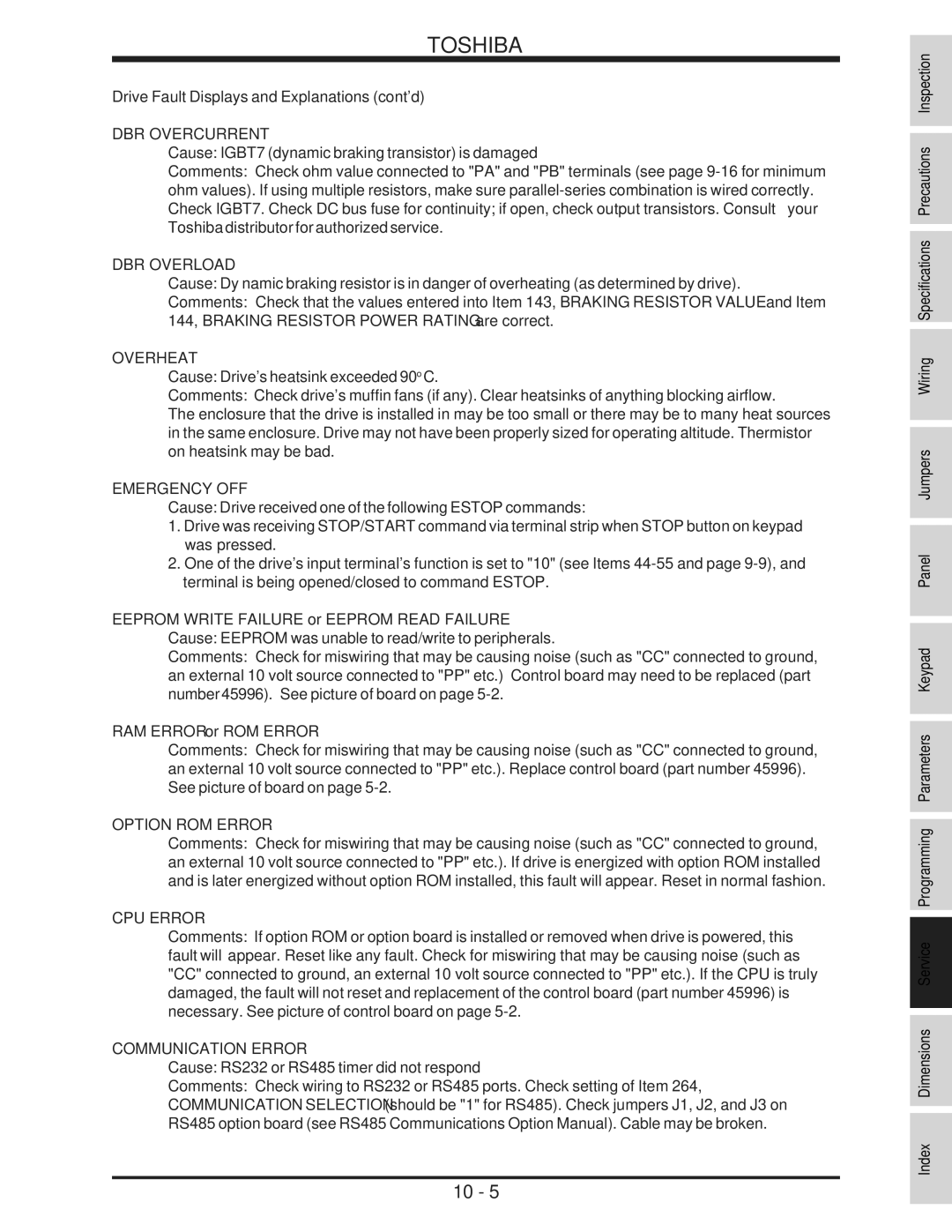 Toshiba H3 manual Drive Fault Displays and Explanations contd 