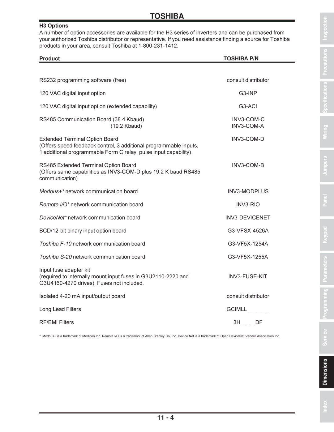 Toshiba manual H3 Options, Product 