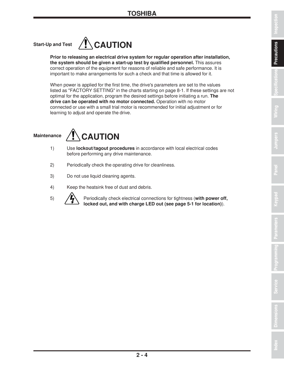 Toshiba H3 manual Maintenance Caution 