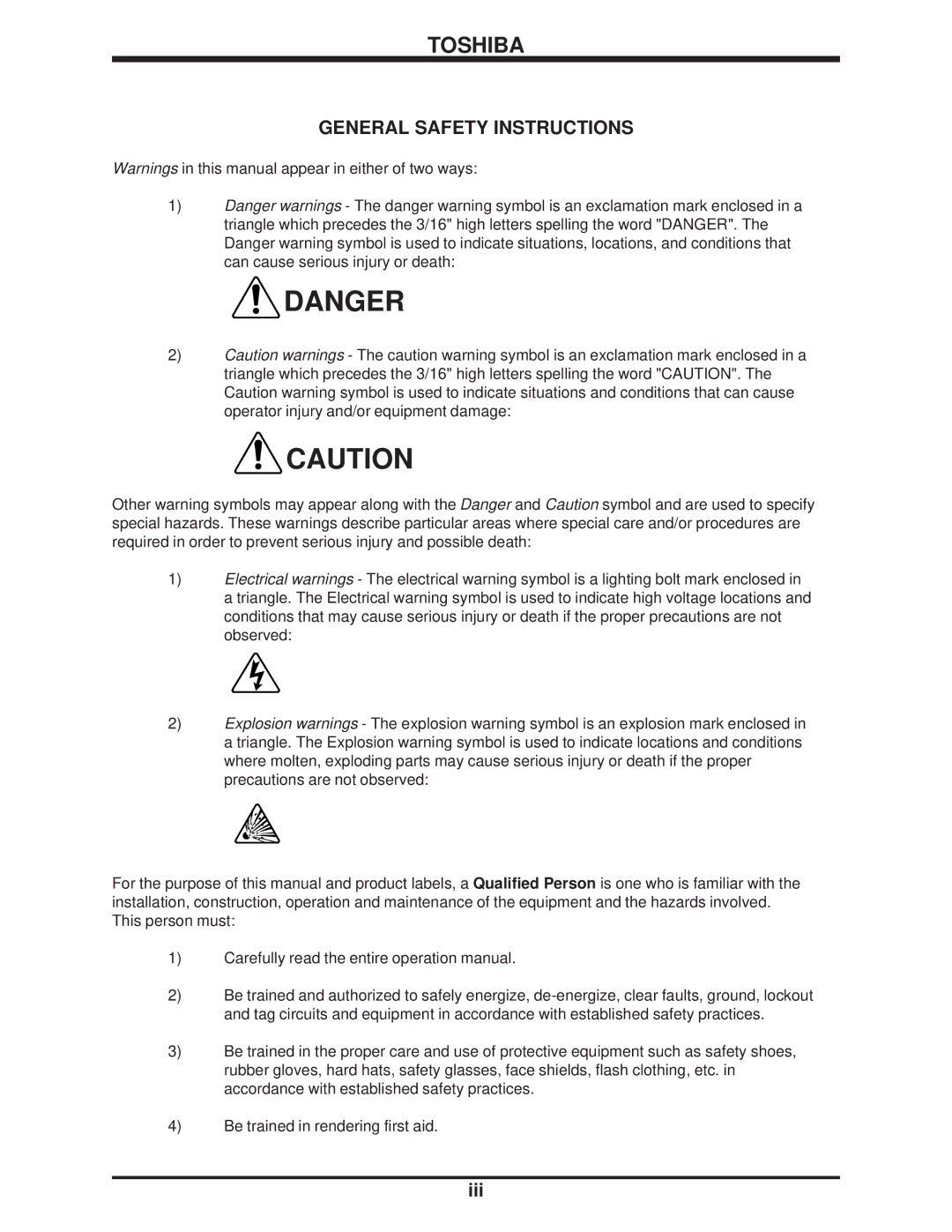 Toshiba H3 manual General Safety Instructions 