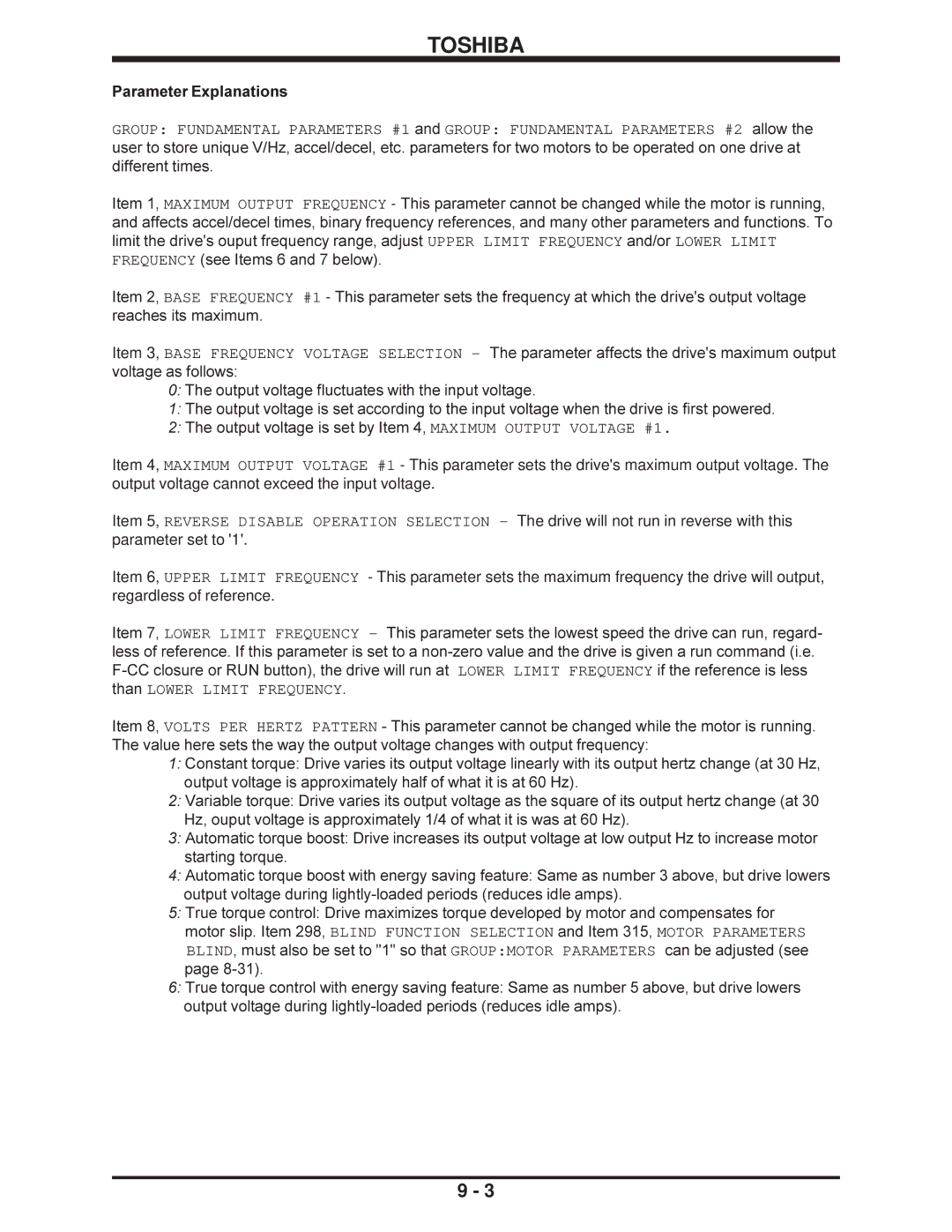 Toshiba H3 manual Parameter Explanations, Than Lower Limit Frequency 