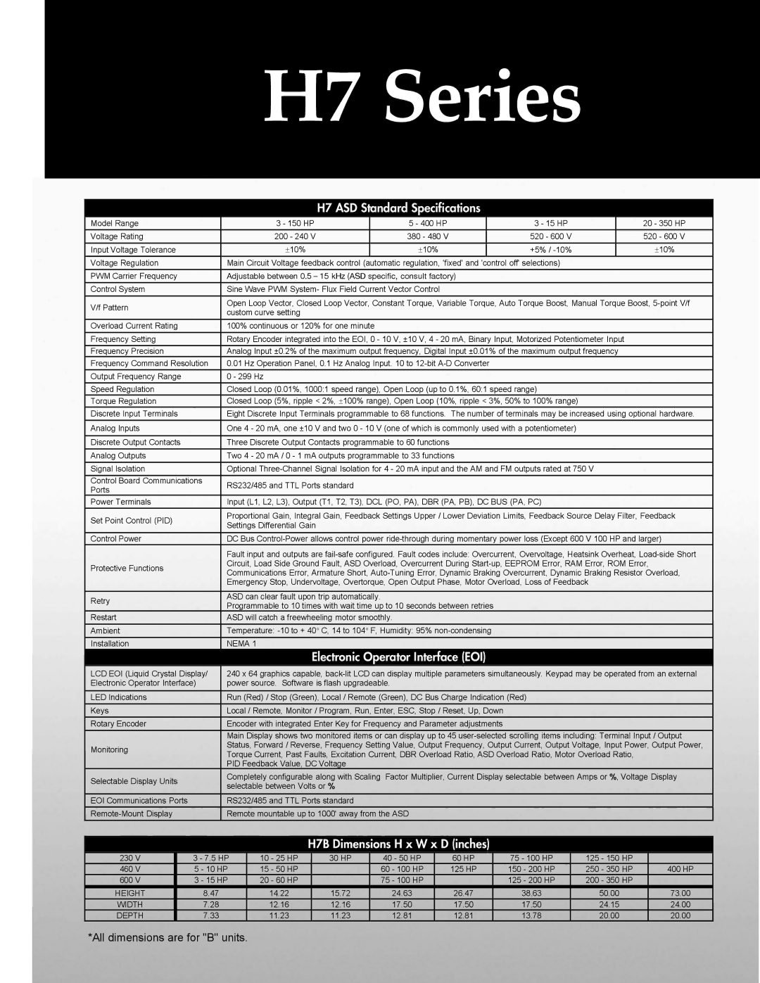 Toshiba H7 Series manual H7 ASD Standard Specifications 