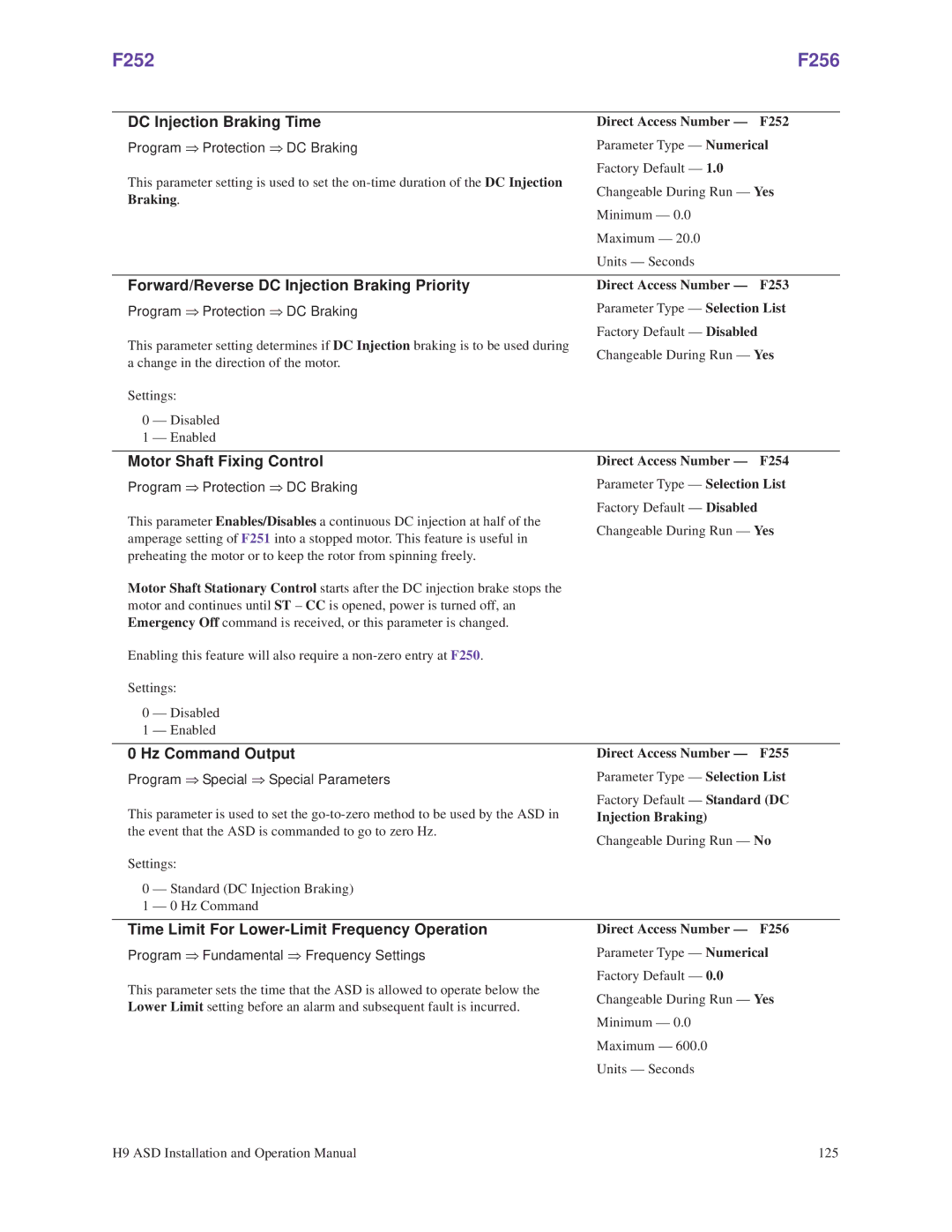 Toshiba H9 operation manual F252 F256 