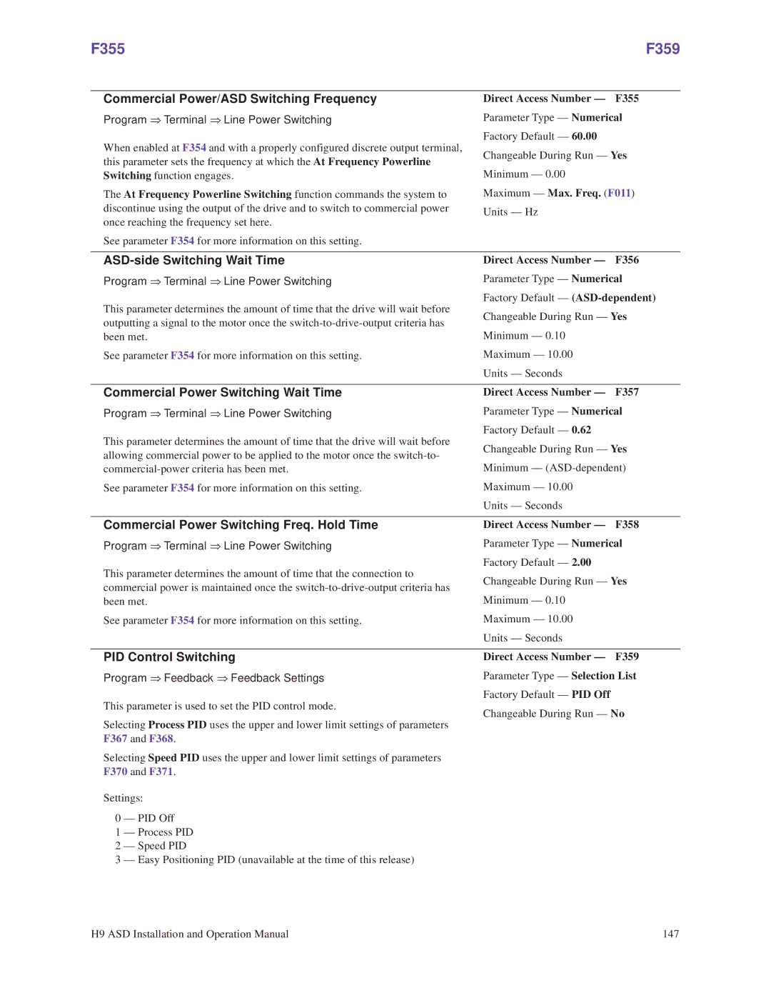 Toshiba H9 operation manual F355 F359 