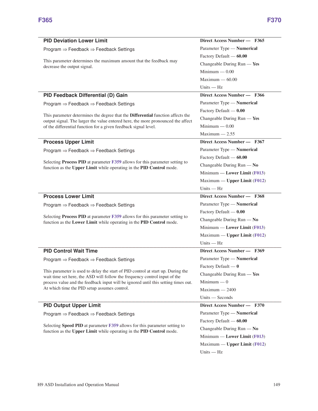 Toshiba H9 operation manual F365 F370 