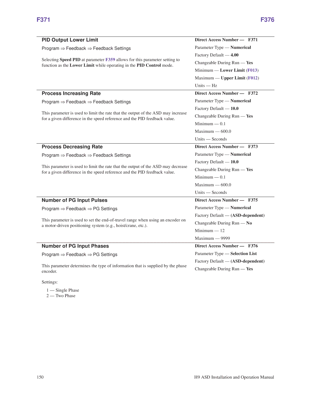 Toshiba H9 operation manual F371 F376 