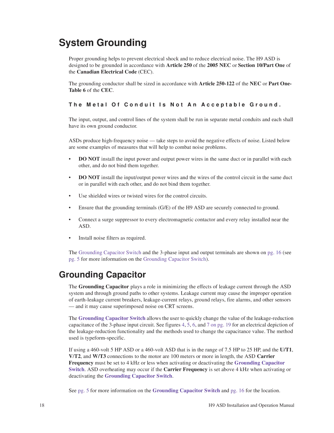 Toshiba H9 operation manual System Grounding, Grounding Capacitor 