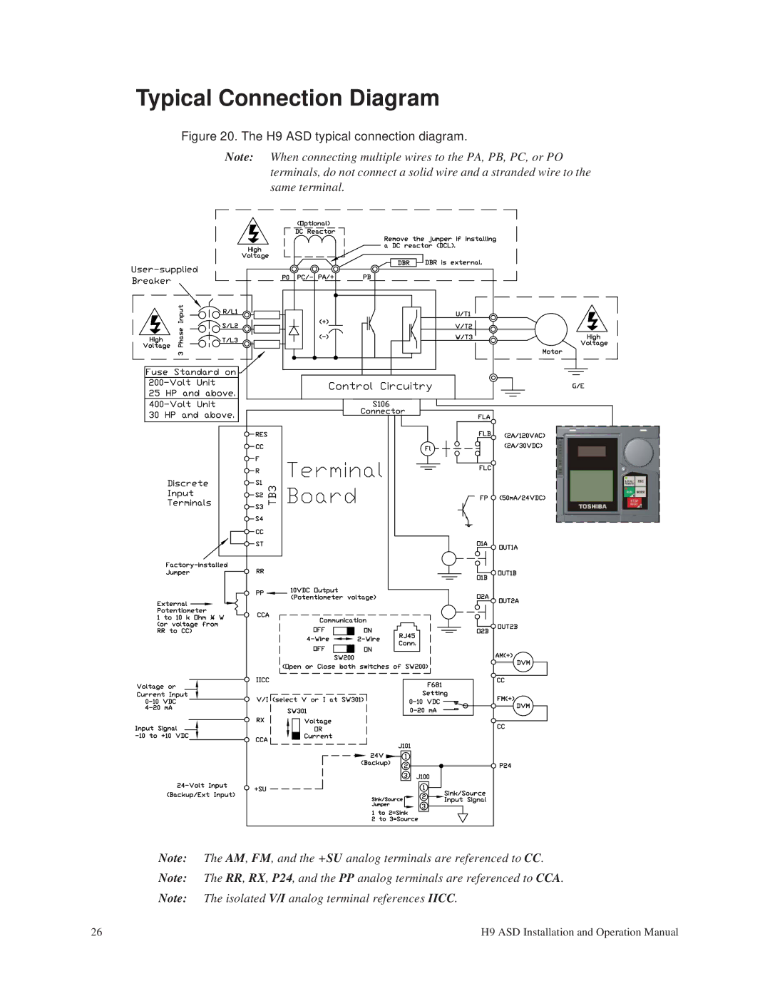 Toshiba operation manual Typical Connection Diagram, H9 ASD typical connection diagram 