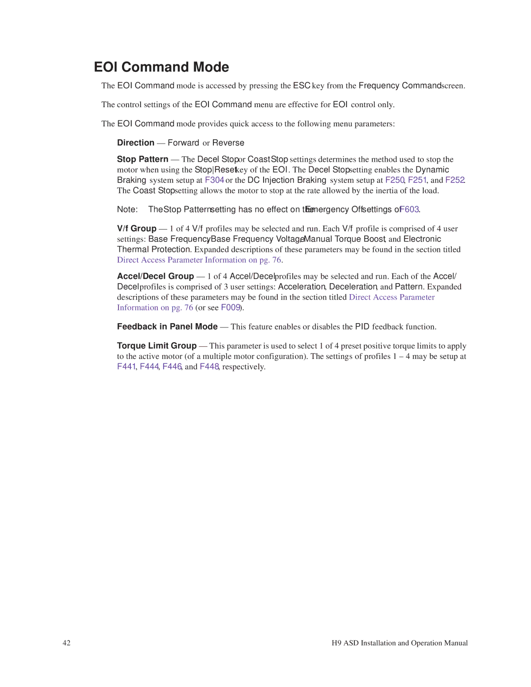 Toshiba H9 operation manual EOI Command Mode 