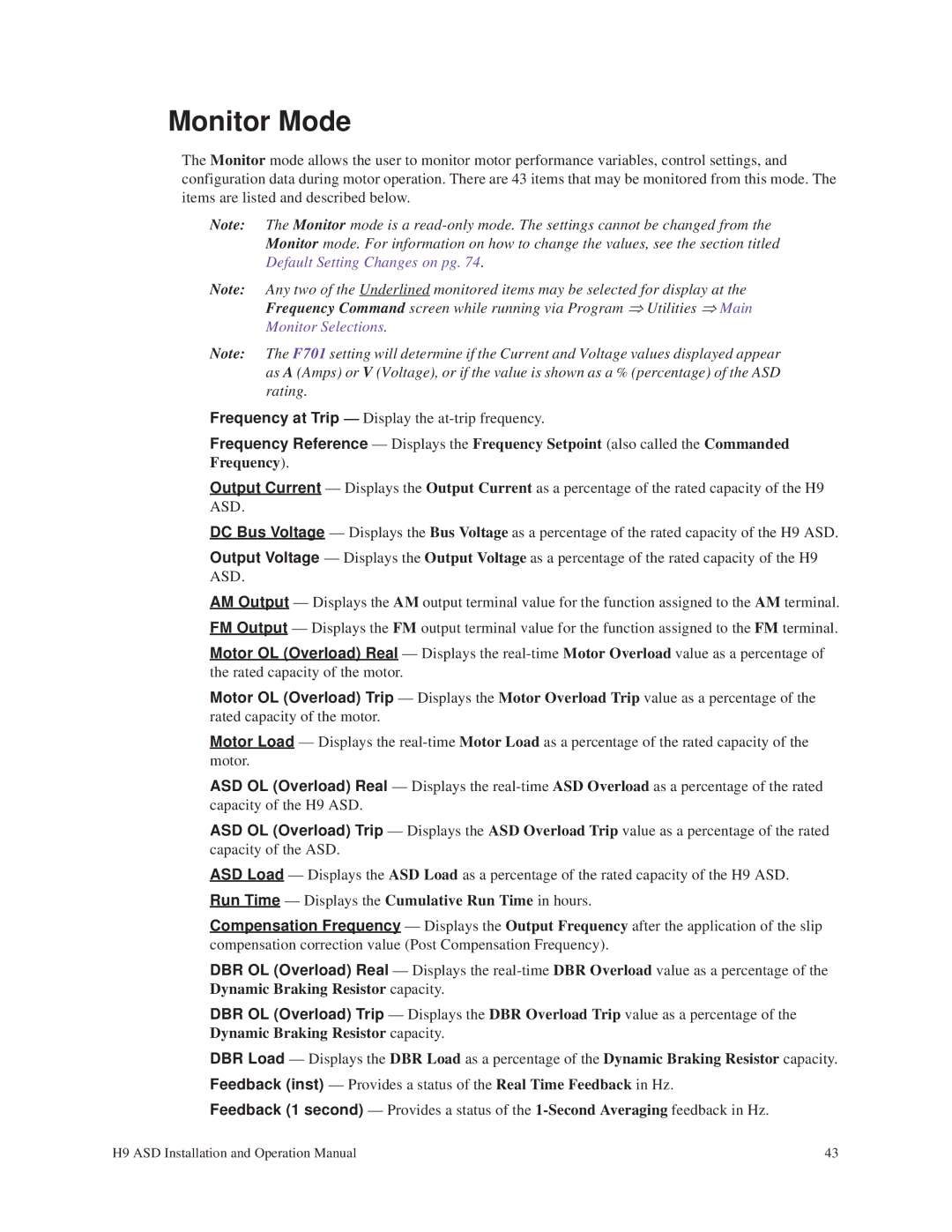 Toshiba H9 operation manual Monitor Mode, Frequency 