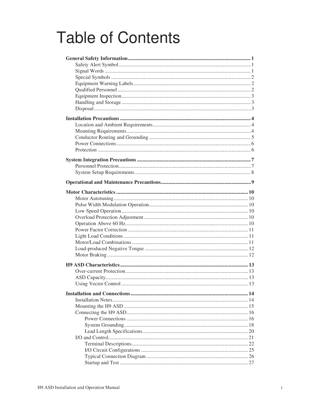 Toshiba H9 operation manual Table of Contents 