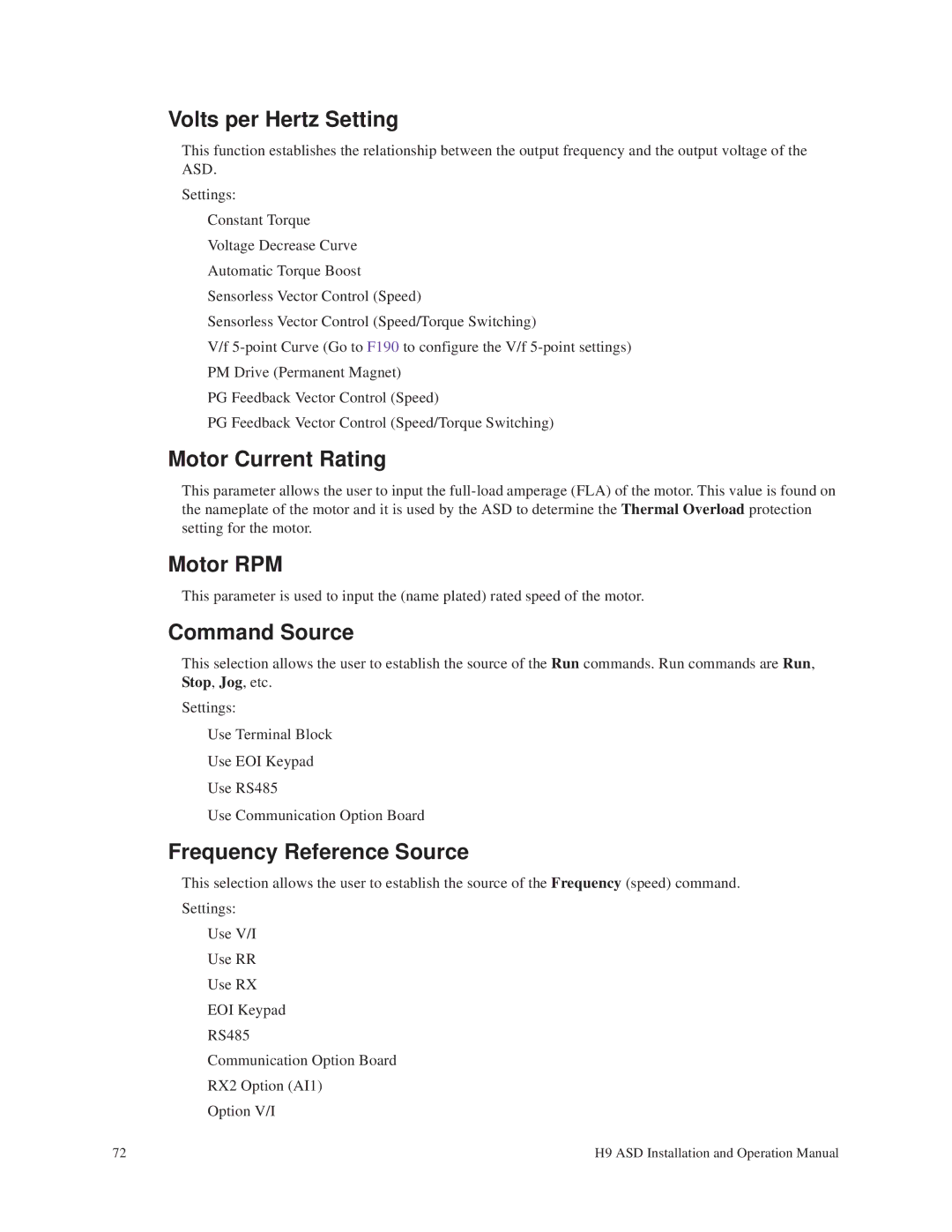 Toshiba H9 operation manual Motor RPM 