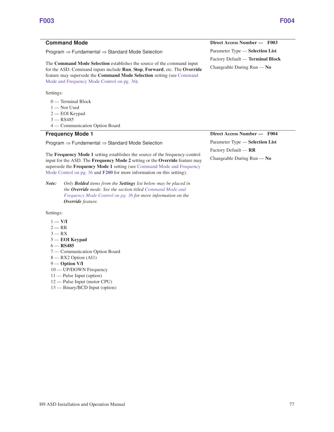 Toshiba H9 operation manual F004, Command Mode 