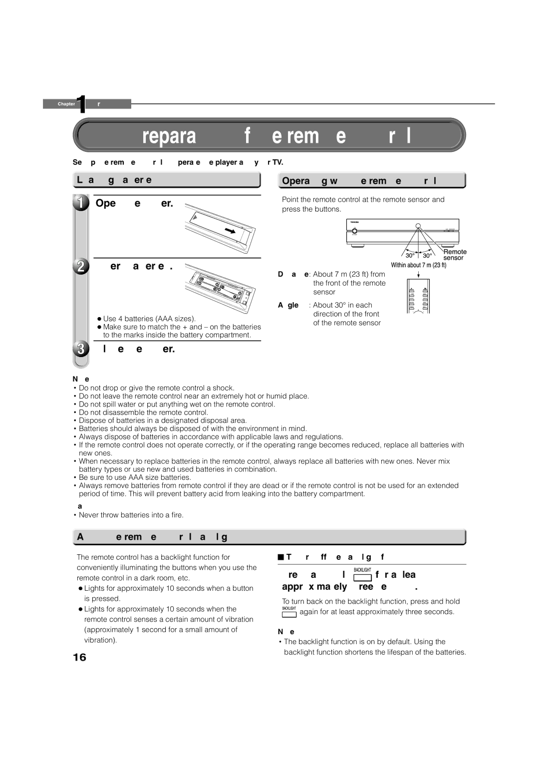 Toshiba HD-D1, HD-A1 owner manual Preparation of the remote control, Open the cover Insert batteries, Close the cover 