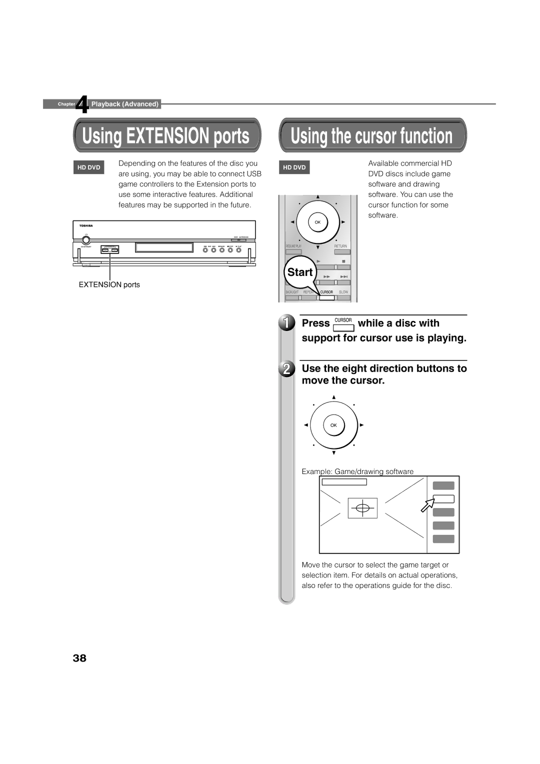 Toshiba HD-D1, HD-A1 owner manual Using the cursor function 