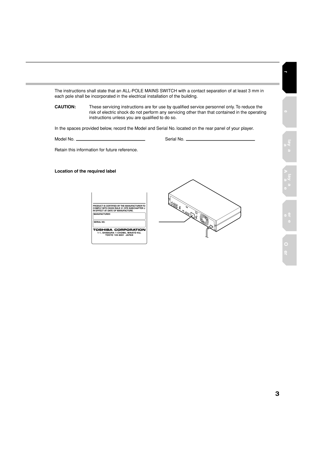 Toshiba HD-A1, HD-D1 owner manual #!54/., Instructions Unlessoyousareuqualifiedsto DOOSO 