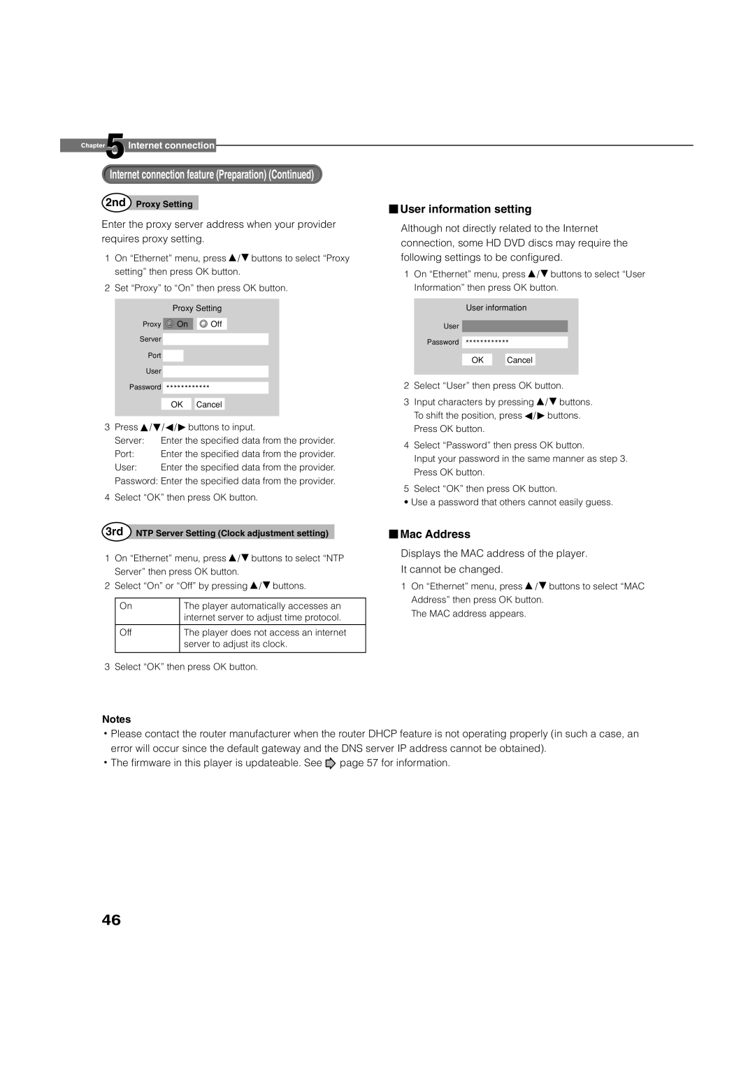 Toshiba HD-D1, HD-A1 owner manual User information setting 